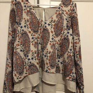 Paisley Long Sleeved V-neck Blouse